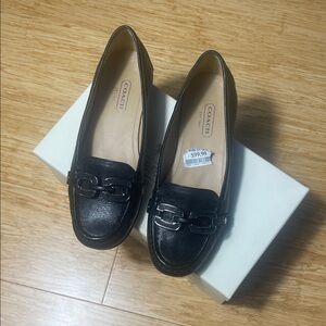 Coach Black Leather Chain Loafers
